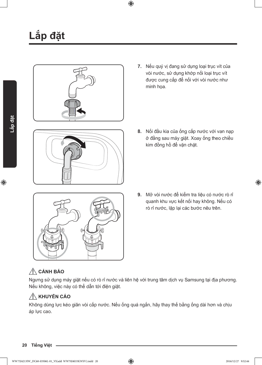 Samsung WW75J4213IW/SV manual 20 Tiếng Việt 